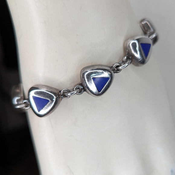 Vintage70's Taxco Sterling Silver Lapis triangel Link Bracelet Mexico